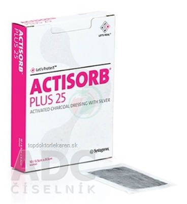 ACTISORB PLUS 25 obväz s aktívnym uhlím a striebrom (6,5 x 9,5 cm) 1x10 ks