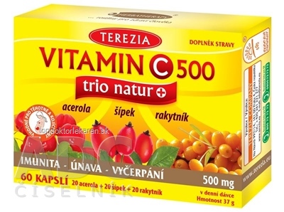 TEREZIA VITAMÍN C 500 trio natur+ cps (acerola 20 ks + šípka 20 ks + rakytník 20 ks) 1x60 ks