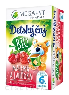 MEGAFYT Detský čaj BIO MALINA A JAHÔDKA ovocný čaj (od ukončeného 6. mesiaca) 20x1,75 g (35 g)