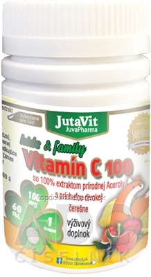 JutaVit Vitamín C 100 mg kids & family tbl s extraktom Aceroly, s príchuťou čerešne 1x60 ks