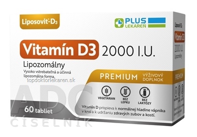 PLUS LEKÁREŇ Lipozomálny vitamín D3 2000 I.U. tbl 1x60 ks