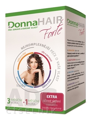 DonnaHAIR Forte 4 mesačná kúra cps 90 (3 mesačná kúra) + zadarmo cps 30 (1 mesačná kúra), 1x1 set