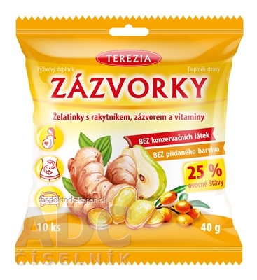 TEREZIA ZÁZVORKY želatínky s rakytníkom, zázvorom a vitamínmi 1x10 ks